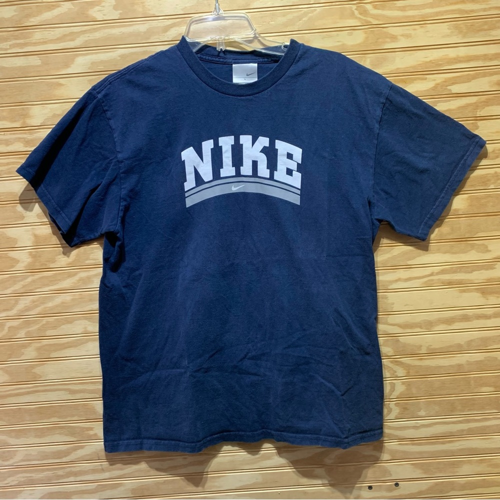 Vintage Y2K Nike Gray Tag Nike Spellout Center Swoosh  navy Men’s size  Large